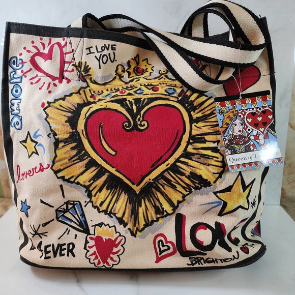 NWT Brighton Queen of Love Canvas Tote Carryall Shoulder Bag Colorful Graphics - Picture 2 of 9